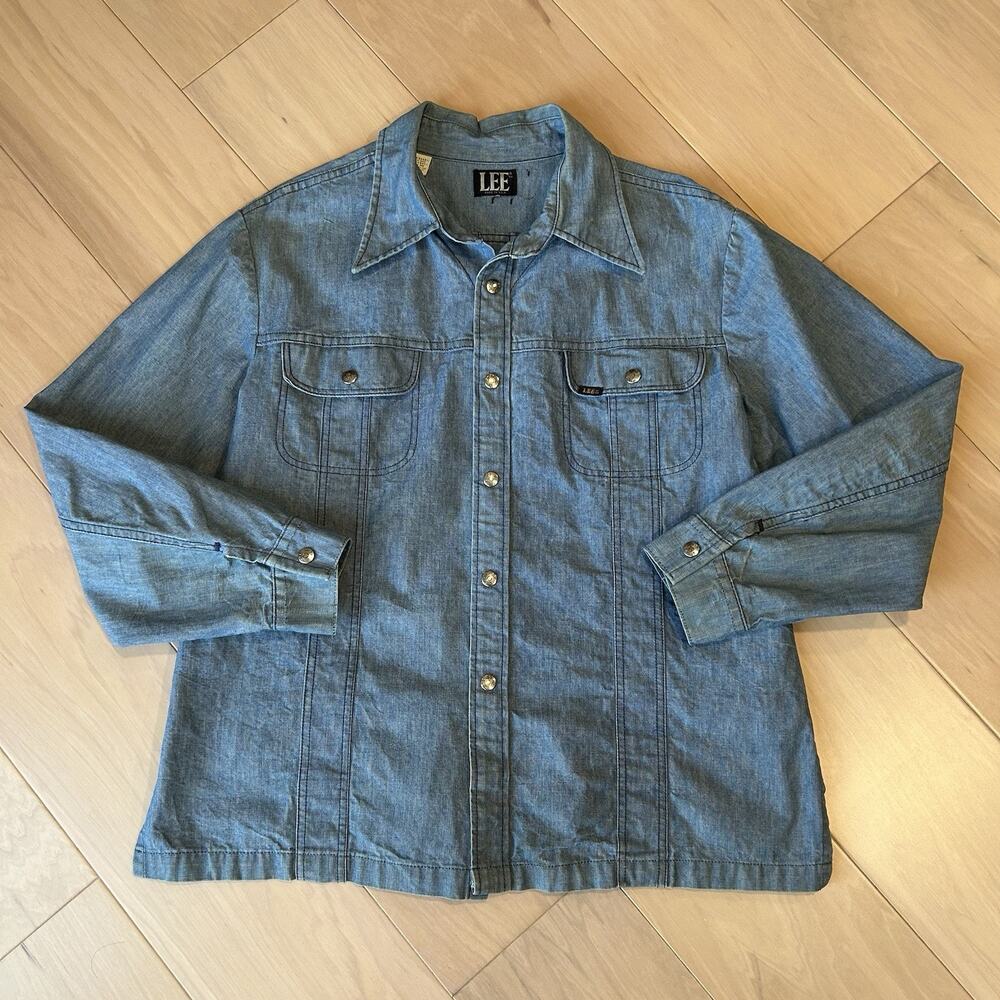 Vintage Lee Blue Denim Snap Button-Up Shirt Jacket Men’s Large